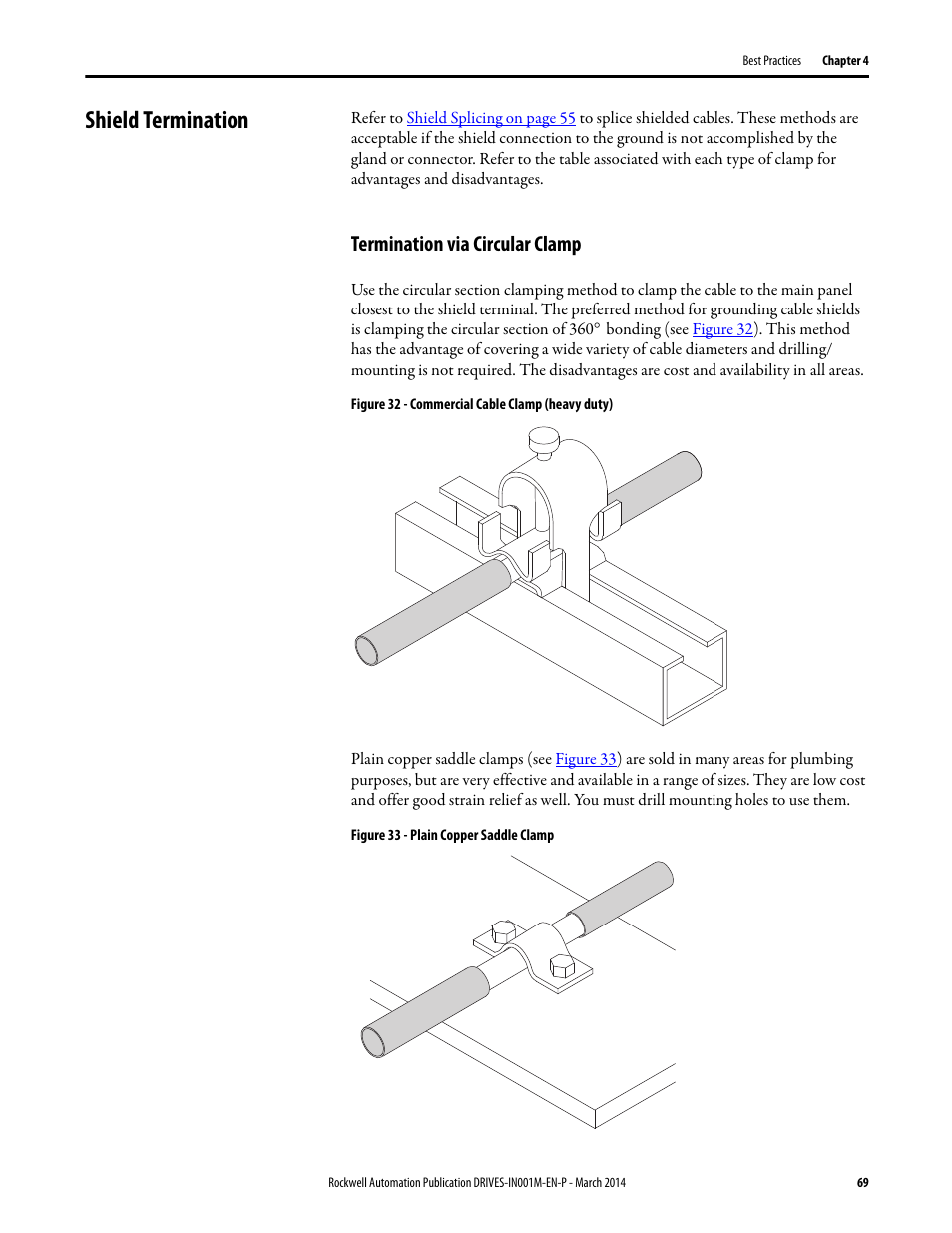 Shield termination, Termination via circular clamp | Rockwell Automation 1336T Wiring and Grounding Guide, (PWM) AC Drives User Manual | Page 69 / 144