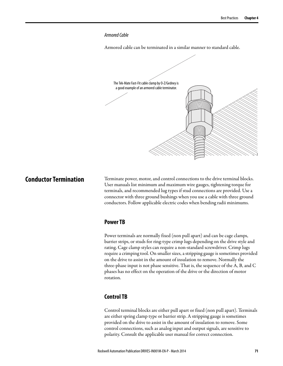 Conductor termination, Power tb, Control tb | Power tb control tb | Rockwell Automation 1336T Wiring and Grounding Guide, (PWM) AC Drives User Manual | Page 71 / 144