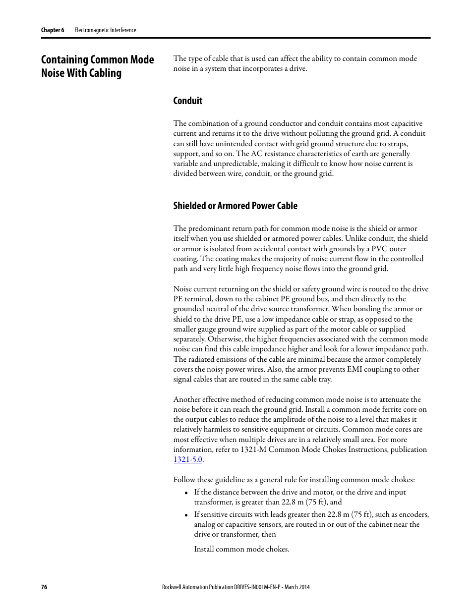 Containing common mode noise with cabling, Conduit, Shielded or armored power cable | Conduit shielded or armored power cable | Rockwell Automation 1336T Wiring and Grounding Guide, (PWM) AC Drives User Manual | Page 76 / 144