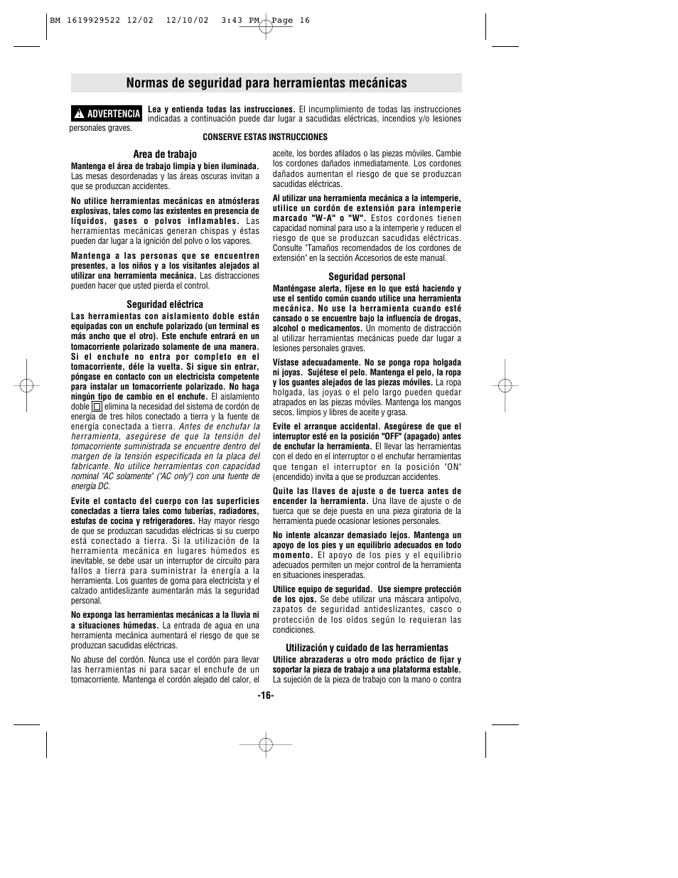 Normas de seguridad para herramientas mecánicas | Bosch 11304 User Manual | Page 16 / 24