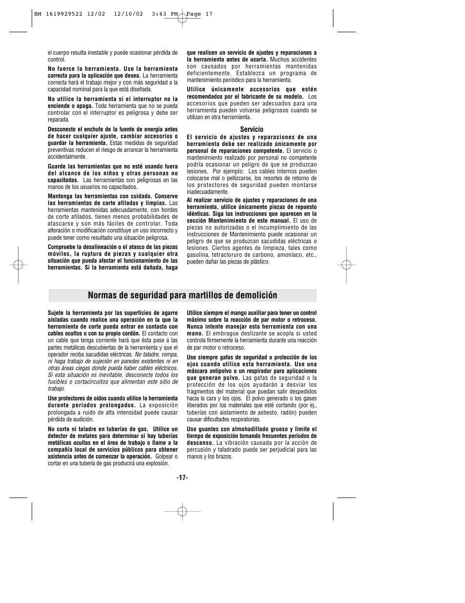 Normas de seguridad para martillos de demolición | Bosch 11304 User Manual | Page 17 / 24