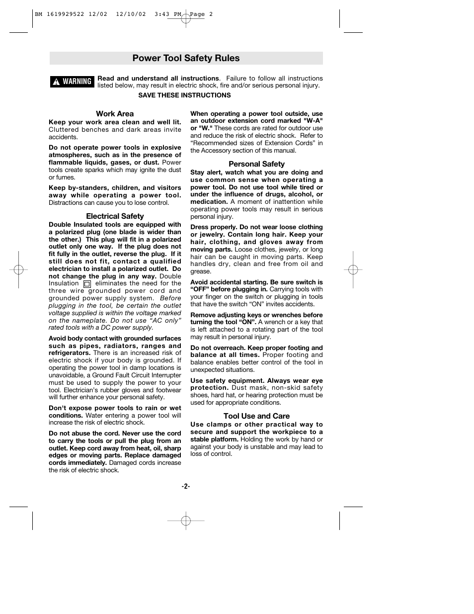 Power tool safety rules | Bosch 11304 User Manual | Page 2 / 24