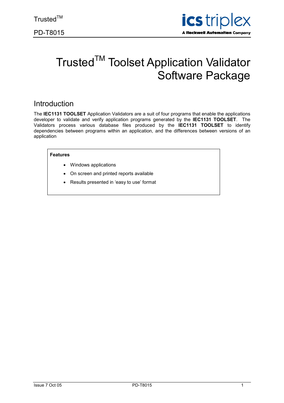 Rockwell Automation T8015 Trusted Toolset Application Validator Software Package User Manual | 14 pages