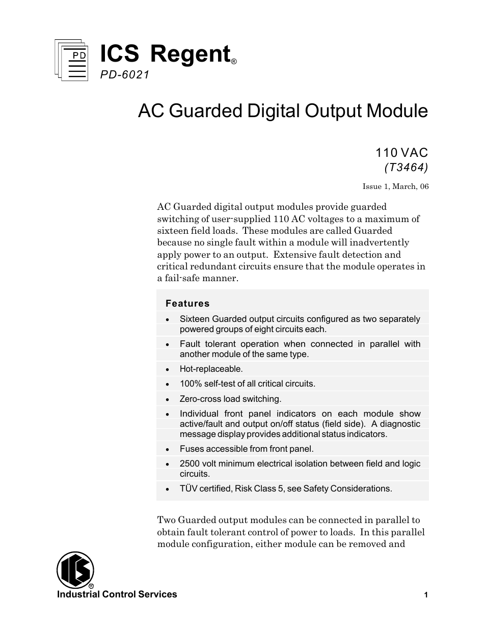 Rockwell Automation T3464 ICS Regent AC Guarded Digital Output Module User Manual | 22 pages
