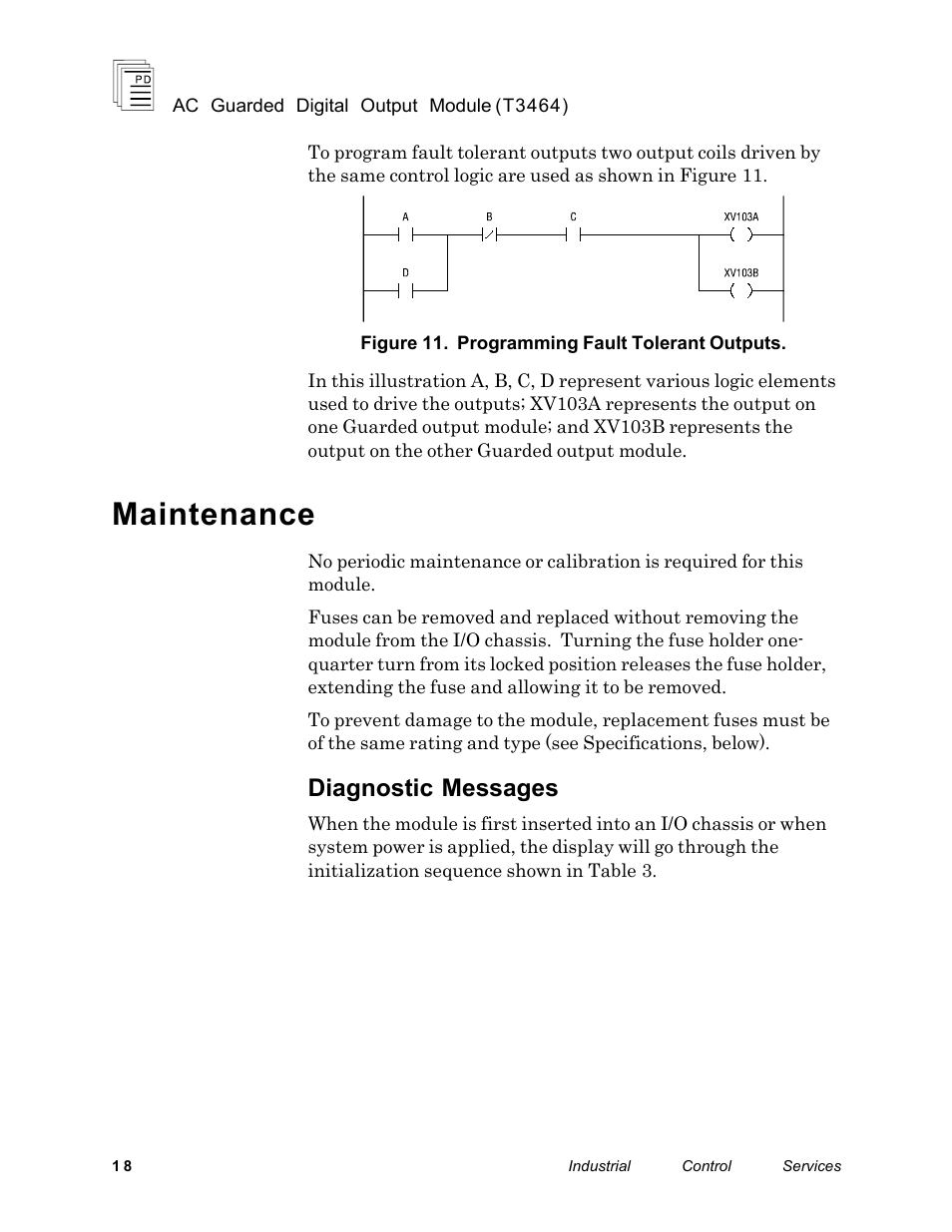 Maintenance, Diagnostic messages | Rockwell Automation T3464 ICS Regent AC Guarded Digital Output Module User Manual | Page 18 / 22