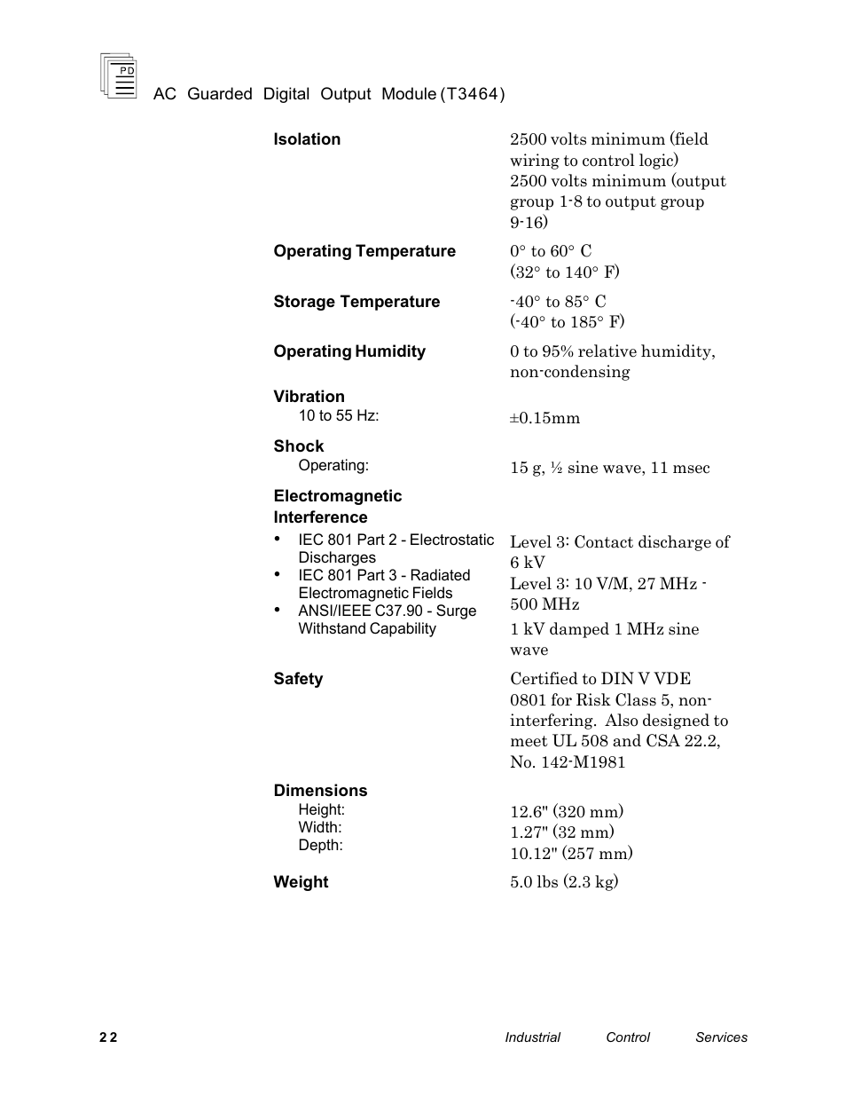 Rockwell Automation T3464 ICS Regent AC Guarded Digital Output Module User Manual | Page 22 / 22