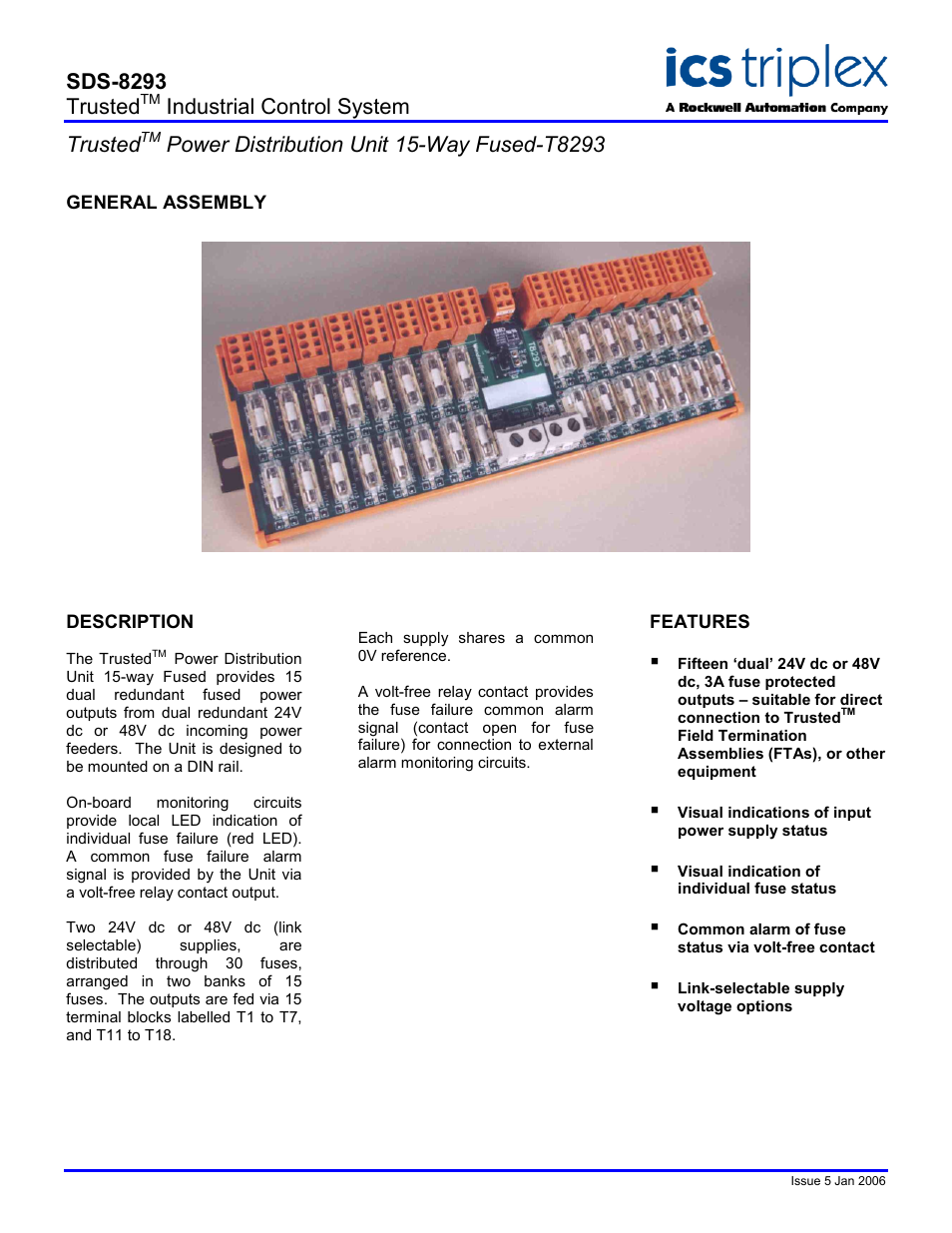 Rockwell Automation T8293 Trusted Power Distribution Unit 15-Way Fused User Manual | 2 pages