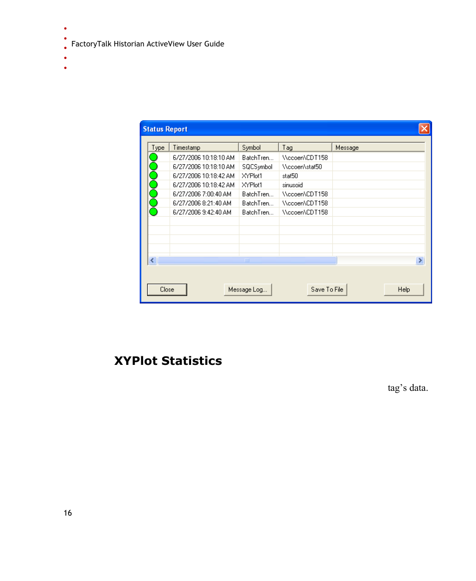 Xyplot statistics | Rockwell Automation FactoryTalk Historian SE ActiveView 3.2 User Guide User Manual | Page 24 / 101