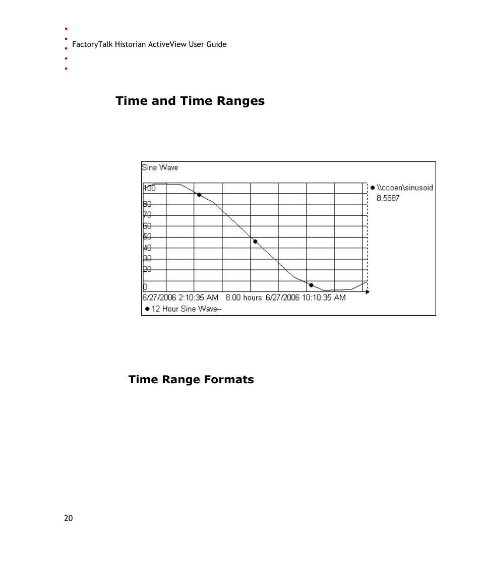 Time and time ranges, Time range formats | Rockwell Automation FactoryTalk Historian SE ActiveView 3.2 User Guide User Manual | Page 28 / 101