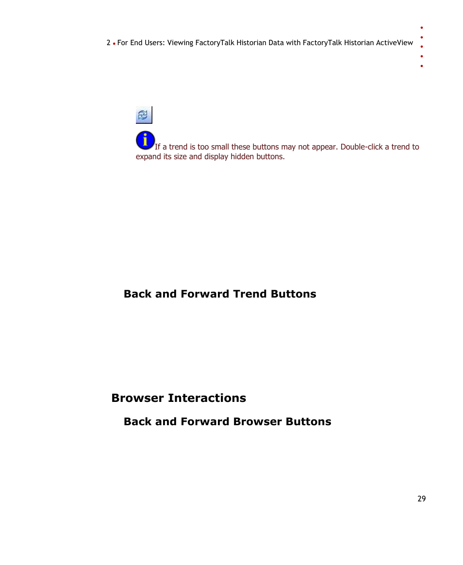 Back and forward trend buttons, Browser interactions, Back and forward browser buttons | Rockwell Automation FactoryTalk Historian SE ActiveView 3.2 User Guide User Manual | Page 37 / 101