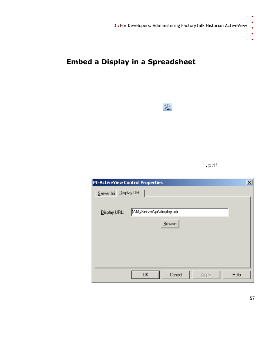 Embed a display in a spreadsheet | Rockwell Automation FactoryTalk Historian SE ActiveView 3.2 User Guide User Manual | Page 65 / 101