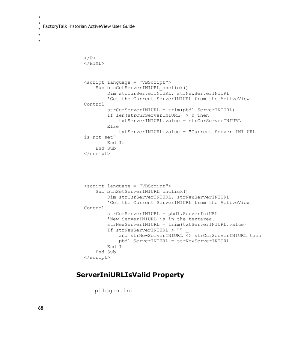 Serveriniurlisvalid property | Rockwell Automation FactoryTalk Historian SE ActiveView 3.2 User Guide User Manual | Page 76 / 101