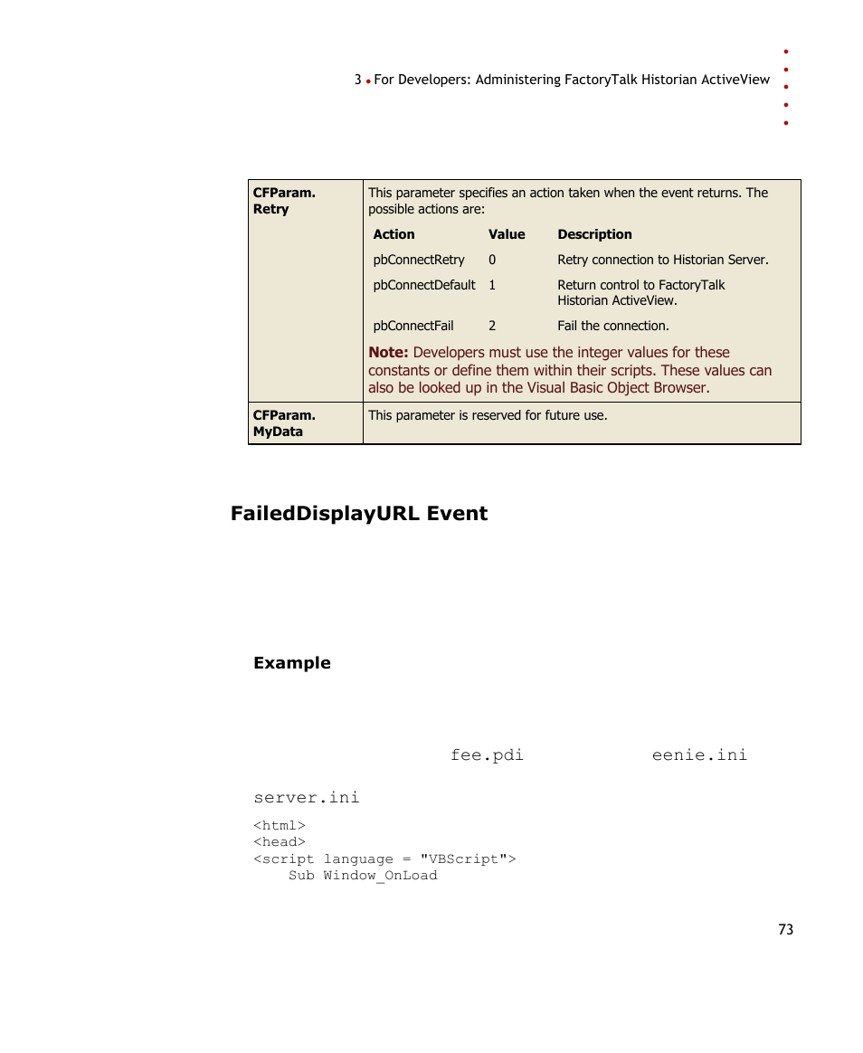 Faileddisplayurl event | Rockwell Automation FactoryTalk Historian SE ActiveView 3.2 User Guide User Manual | Page 81 / 101