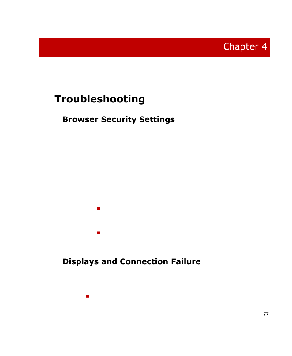 Troubleshooting, Browser security settings, Displays and connection failure | Chapter 4 | Rockwell Automation FactoryTalk Historian SE ActiveView 3.2 User Guide User Manual | Page 85 / 101