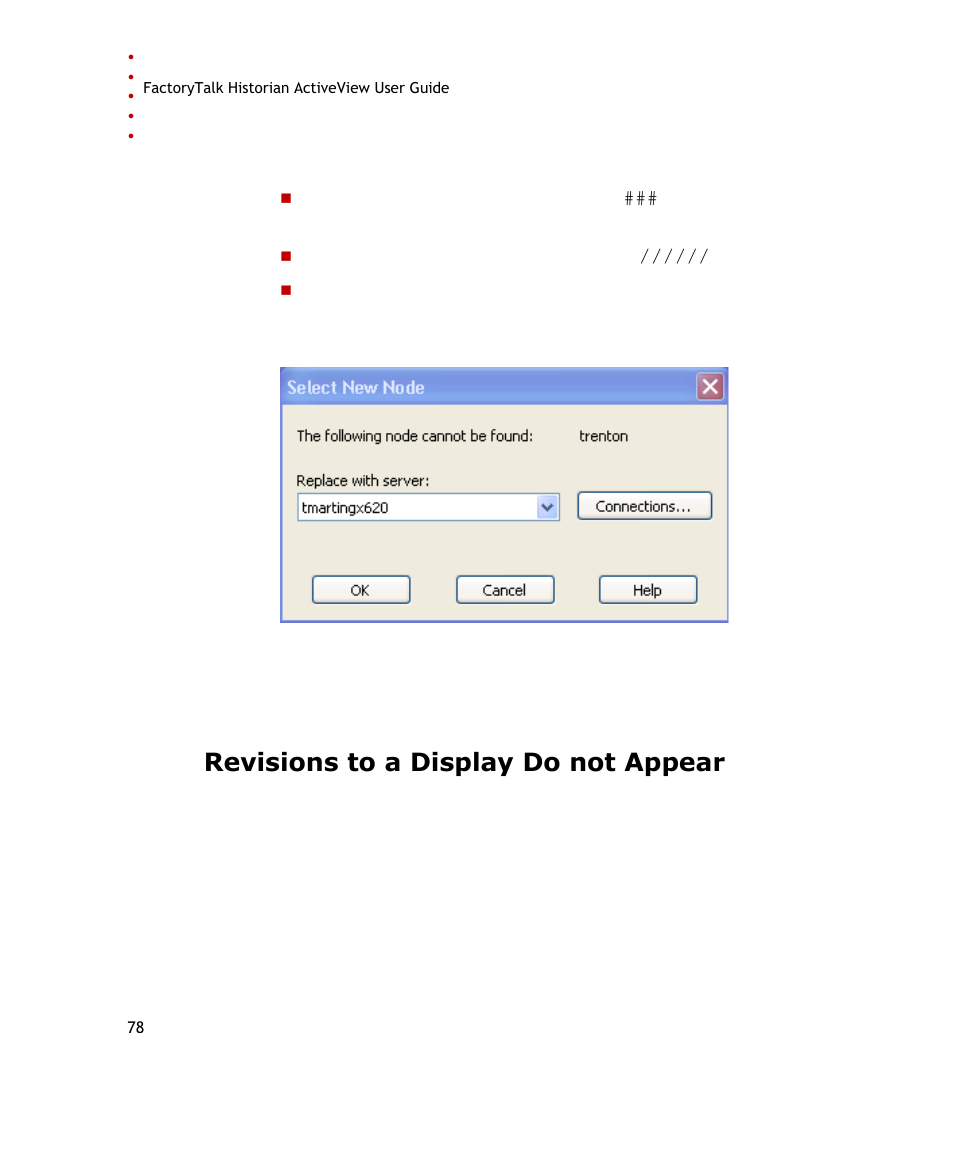 Revisions to a display do not appear | Rockwell Automation FactoryTalk Historian SE ActiveView 3.2 User Guide User Manual | Page 86 / 101