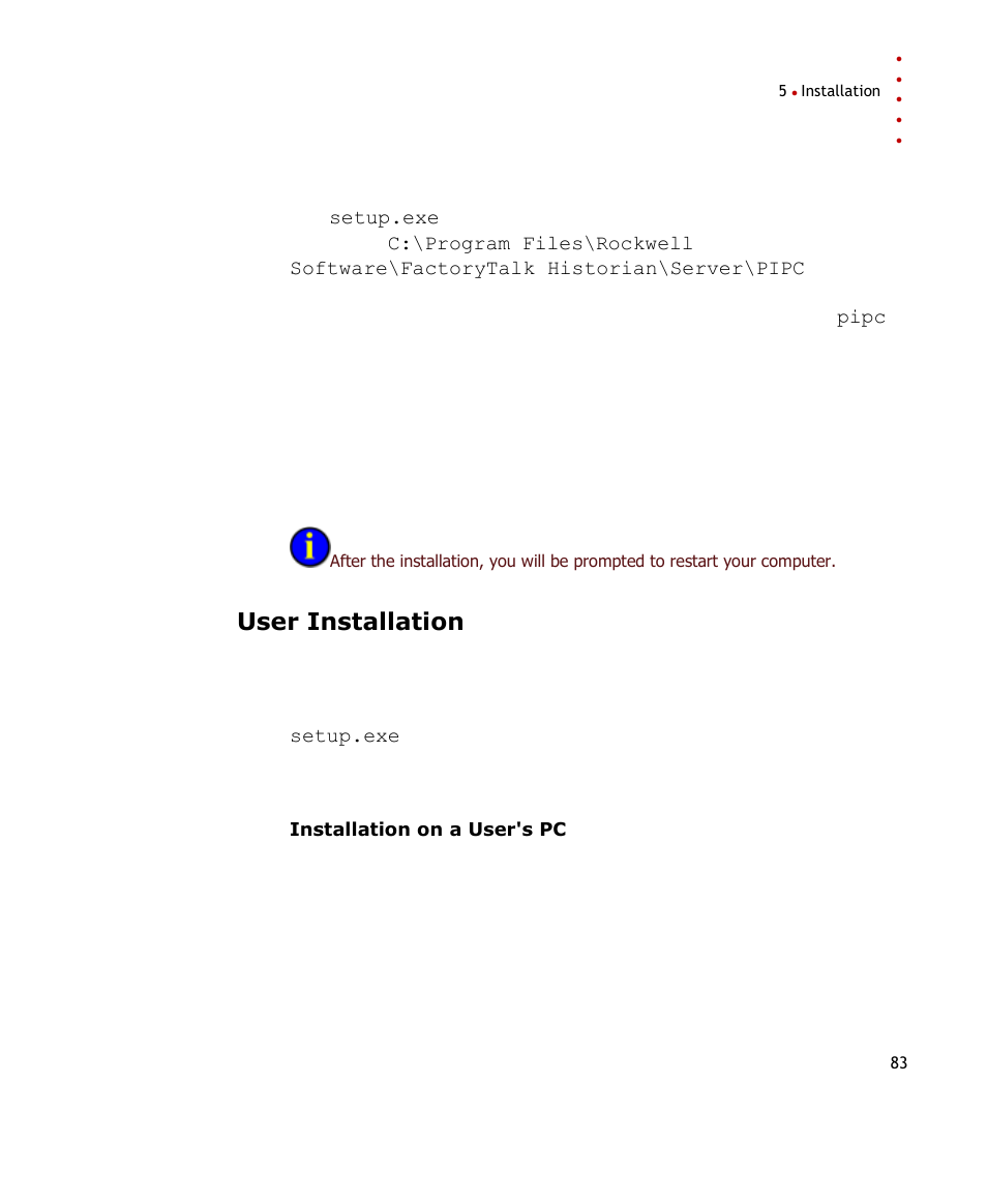 User installation | Rockwell Automation FactoryTalk Historian SE ActiveView 3.2 User Guide User Manual | Page 91 / 101