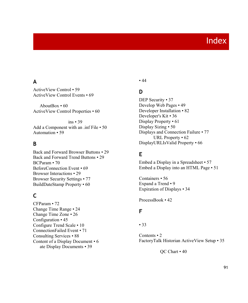 Index | Rockwell Automation FactoryTalk Historian SE ActiveView 3.2 User Guide User Manual | Page 99 / 101
