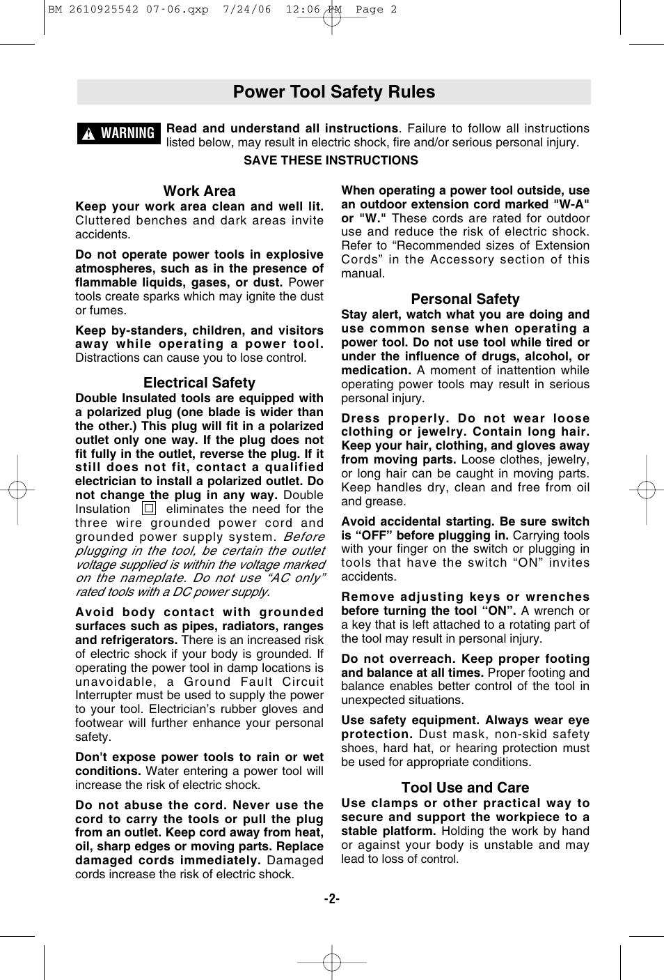 Power tool safety rules | Bosch 0 601 617 061 User Manual | Page 2 / 68