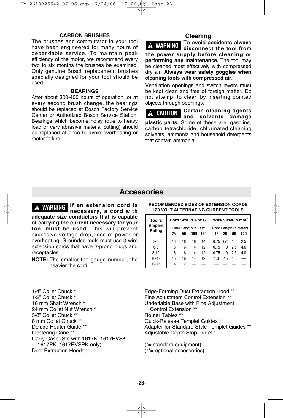 Accessories, Warning, Cleaning | Caution | Bosch 0 601 617 061 User Manual | Page 23 / 68