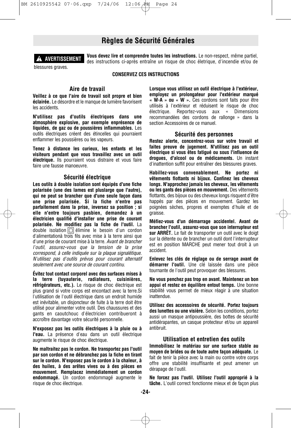 Règles de sécurité générales | Bosch 0 601 617 061 User Manual | Page 24 / 68