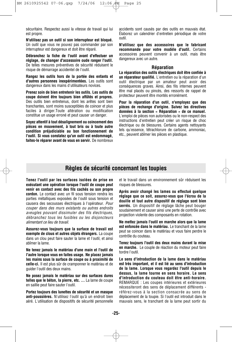 Règles de sécurité concernant les toupies | Bosch 0 601 617 061 User Manual | Page 25 / 68