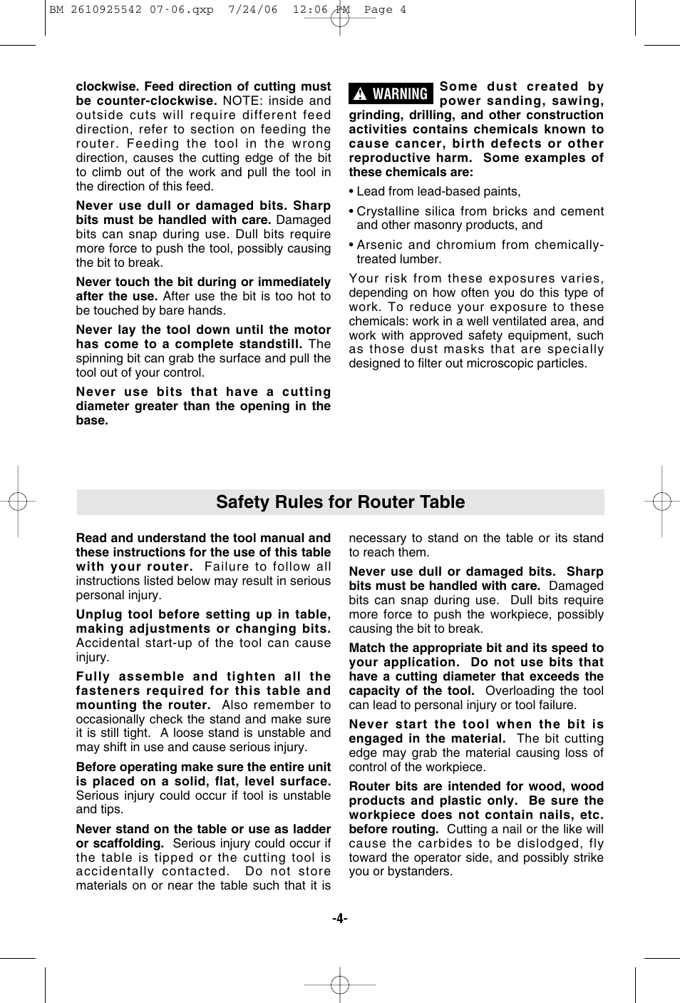 Safety rules for router table | Bosch 0 601 617 061 User Manual | Page 4 / 68