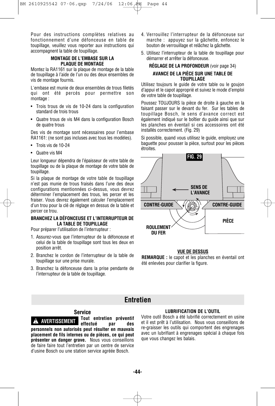 Entretien | Bosch 0 601 617 061 User Manual | Page 44 / 68