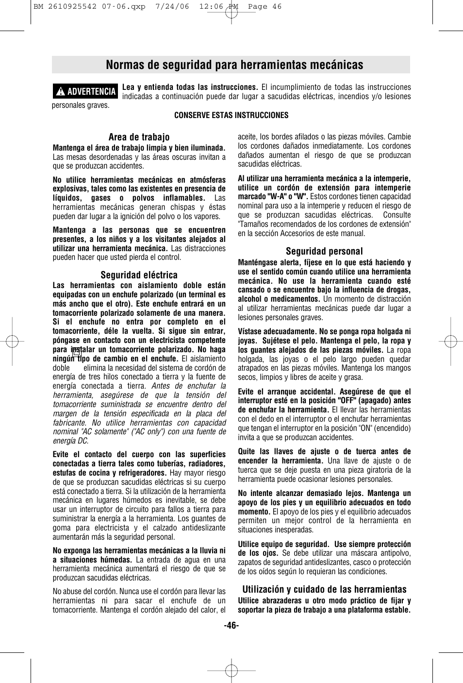 Normas de seguridad para herramientas mecánicas | Bosch 0 601 617 061 User Manual | Page 46 / 68