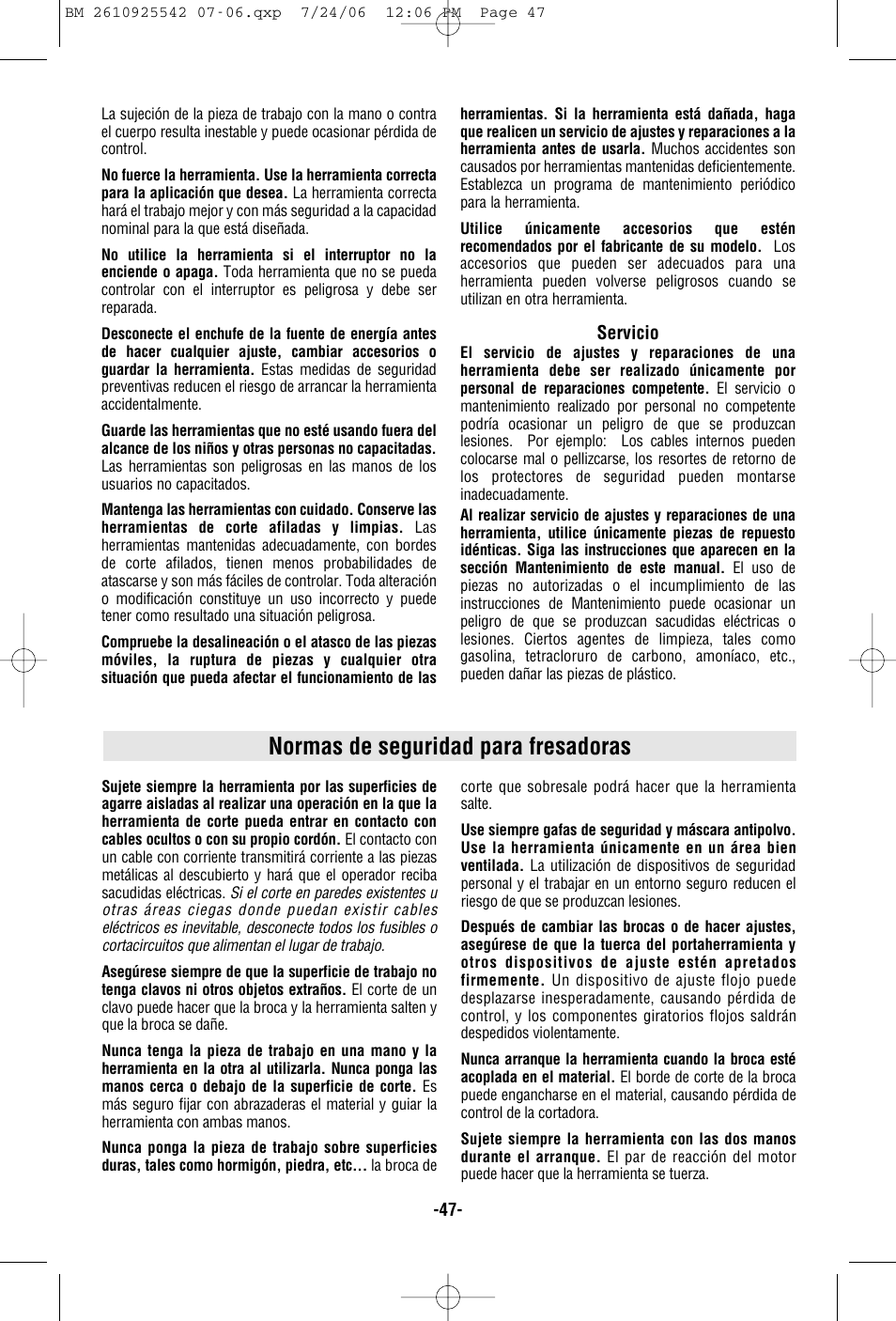 Normas de seguridad para fresadoras | Bosch 0 601 617 061 User Manual | Page 47 / 68