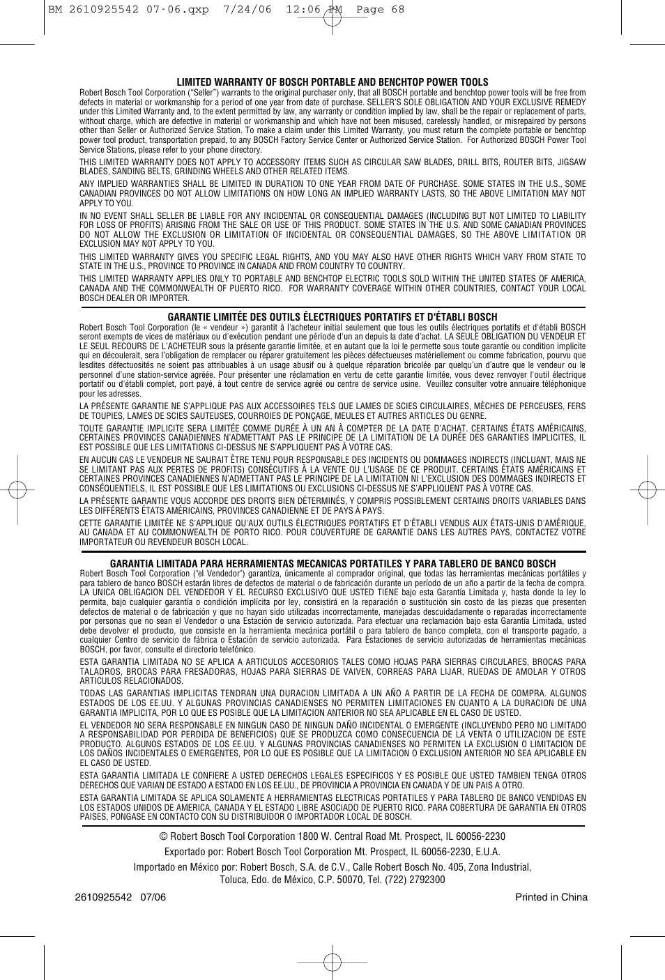 Bosch 0 601 617 061 User Manual | Page 68 / 68