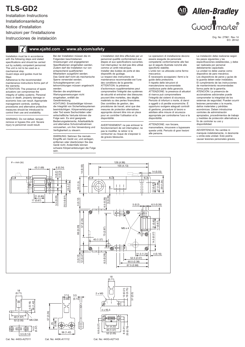 Rockwell Automation 440G-TLSGD2 TLSGD2--Compact Tongue Operated Safety Interlock Switch with Guard Locking User Manual | 4 pages