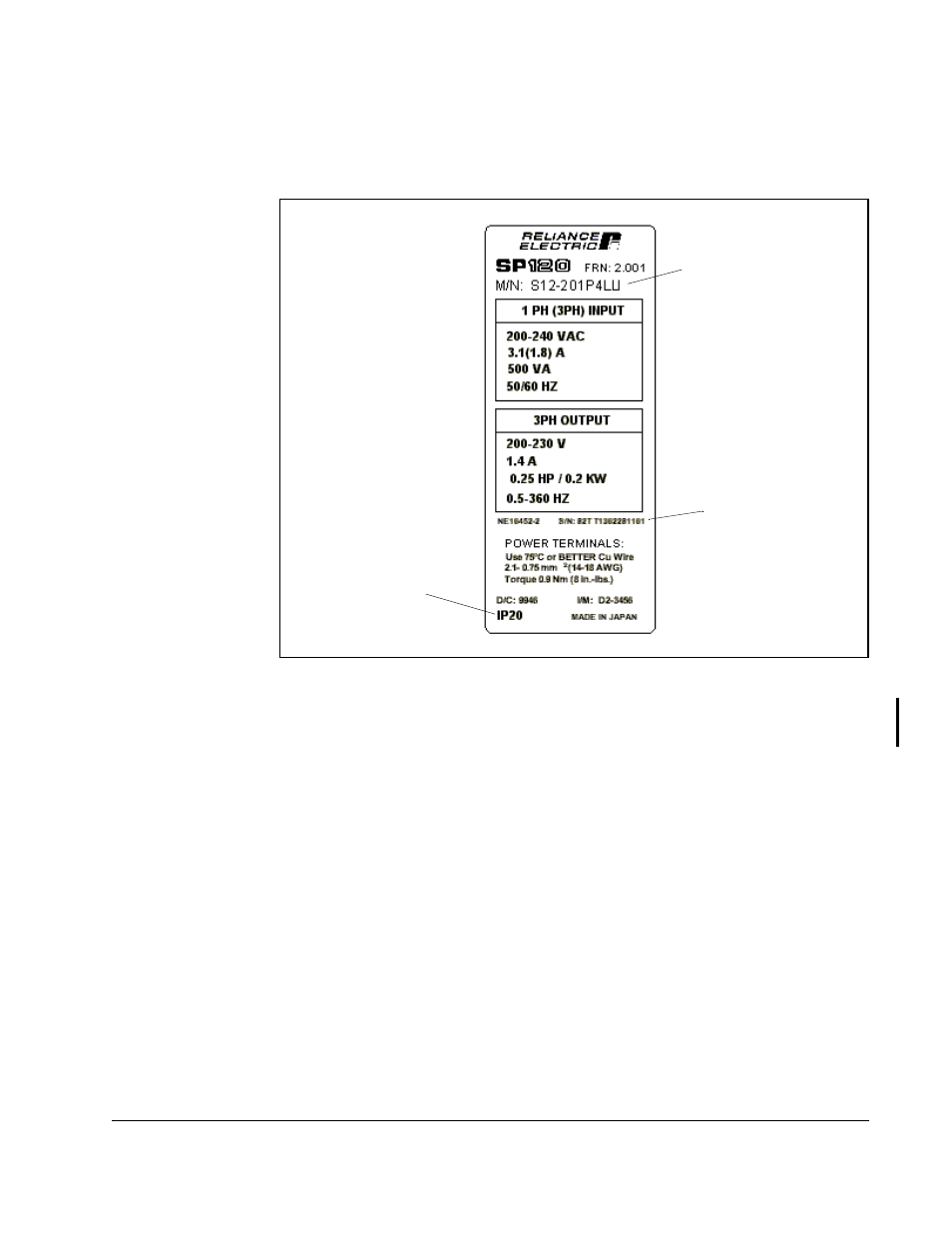 4 drive nameplate label | Rockwell Automation SP120 ACDrive 115VAC, 1Ph, 230VAC, 1Ph/3Ph, 1/4-5.0HP User Manual | Page 13 / 210