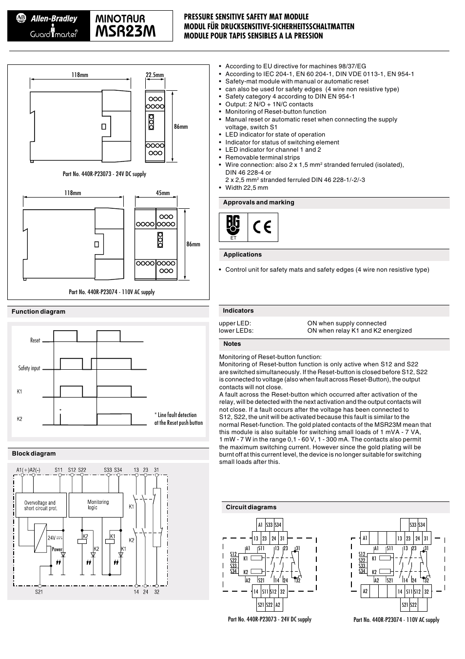 Rockwell Automation 440R MSR23M Minotaur Safety Relay User Manual | 4 pages