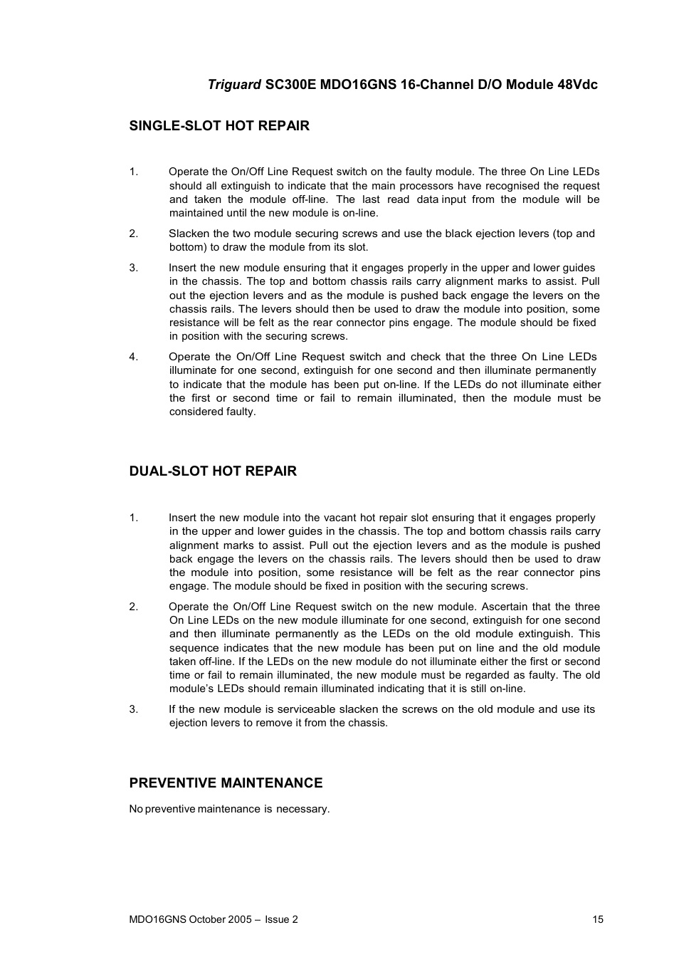 Dual-slot hot repair, Preventive maintenance | Rockwell Automation MDO16GNS 16-Channel Digital Output Module 48Vdc User Manual | Page 15 / 16