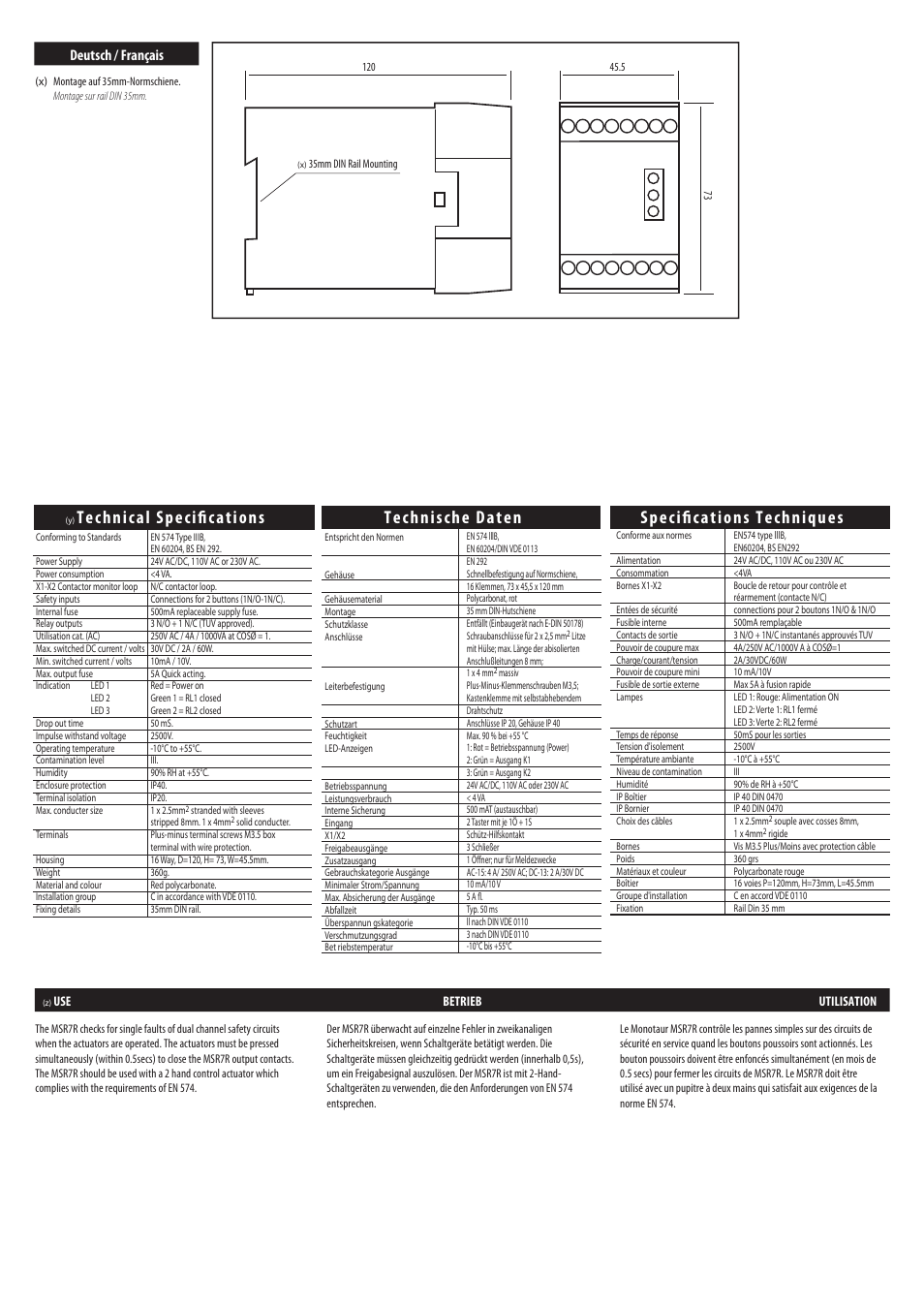 Deutsch / français | Rockwell Automation 440R MSR7R Minotaur Safety Relay User Manual | Page 3 / 4