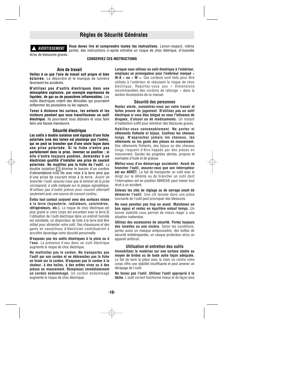 Règles de sécurité générales | Bosch 1278VSK User Manual | Page 10 / 28