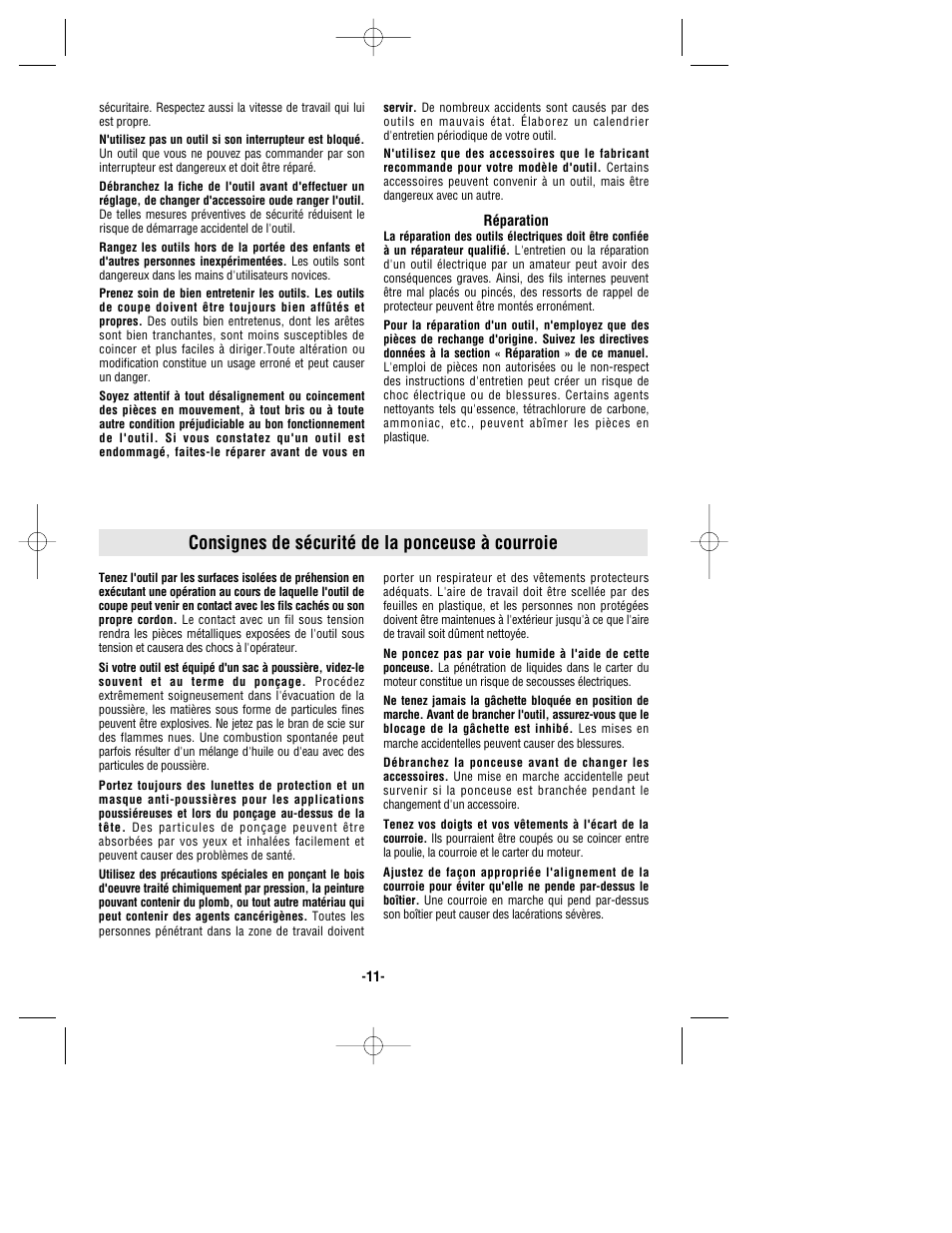 Consignes de sécurité de la ponceuse à courroie | Bosch 1278VSK User Manual | Page 11 / 28