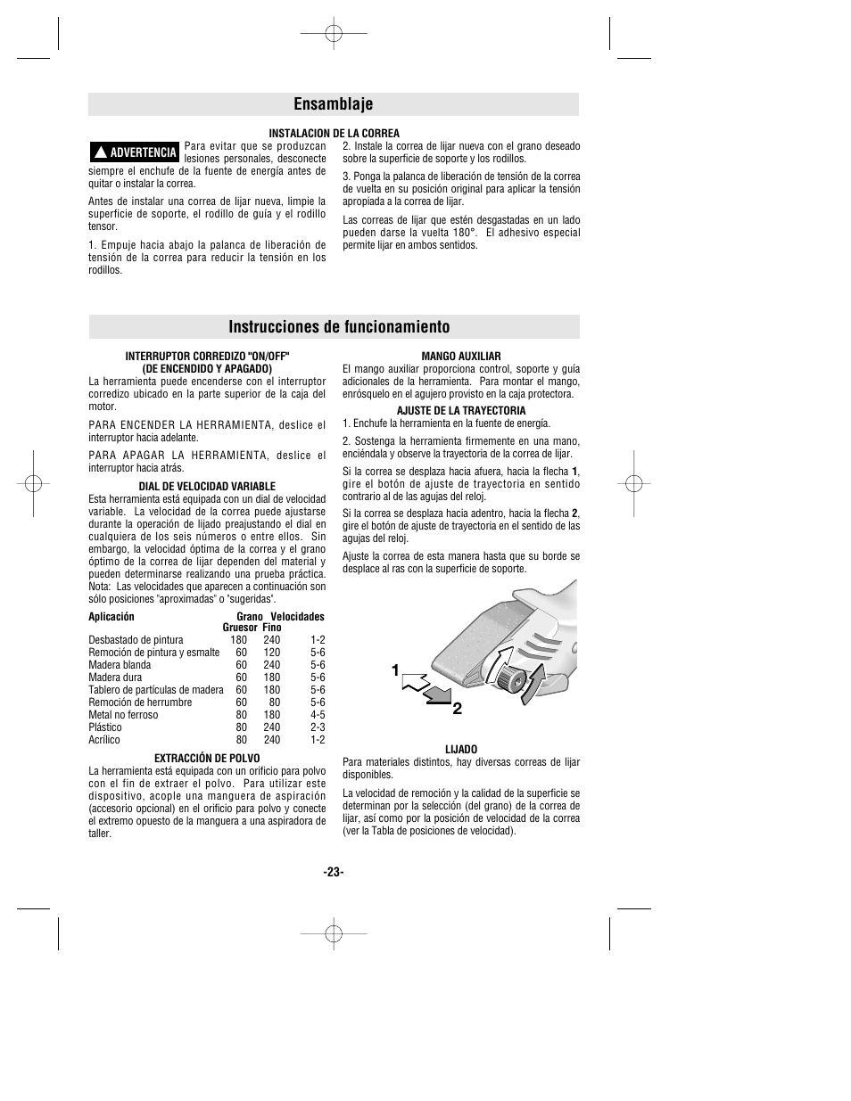 Instrucciones de funcionamiento, Ensamblaje 1 2 | Bosch 1278VSK User Manual | Page 23 / 28