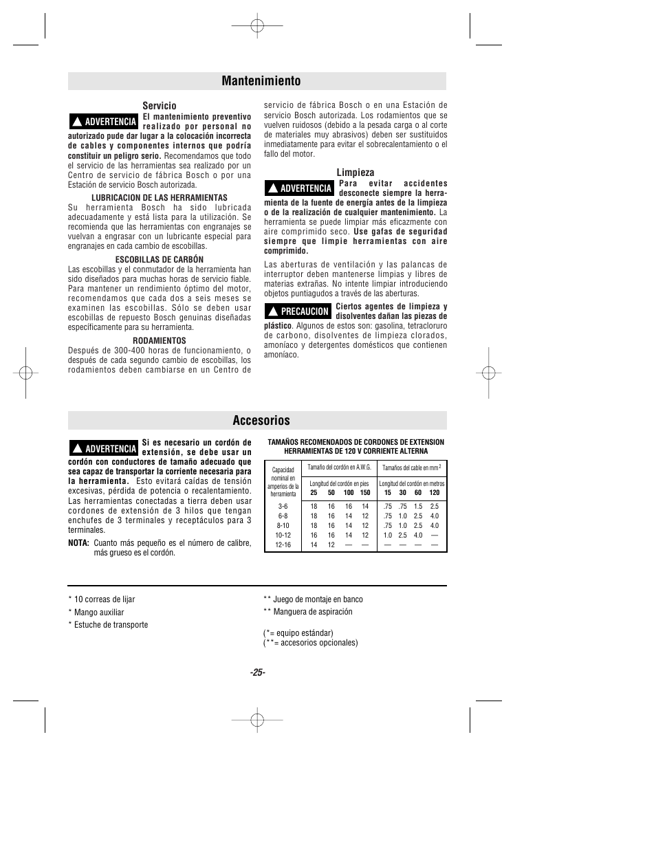 Mantenimiento accesorios | Bosch 1278VSK User Manual | Page 25 / 28