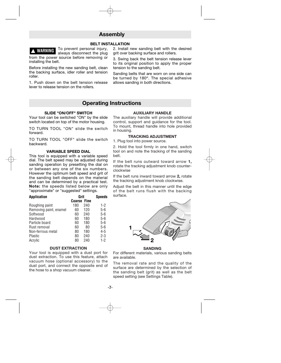 Operating instructions, Assembly 1 2 | Bosch 1278VSK User Manual | Page 7 / 28