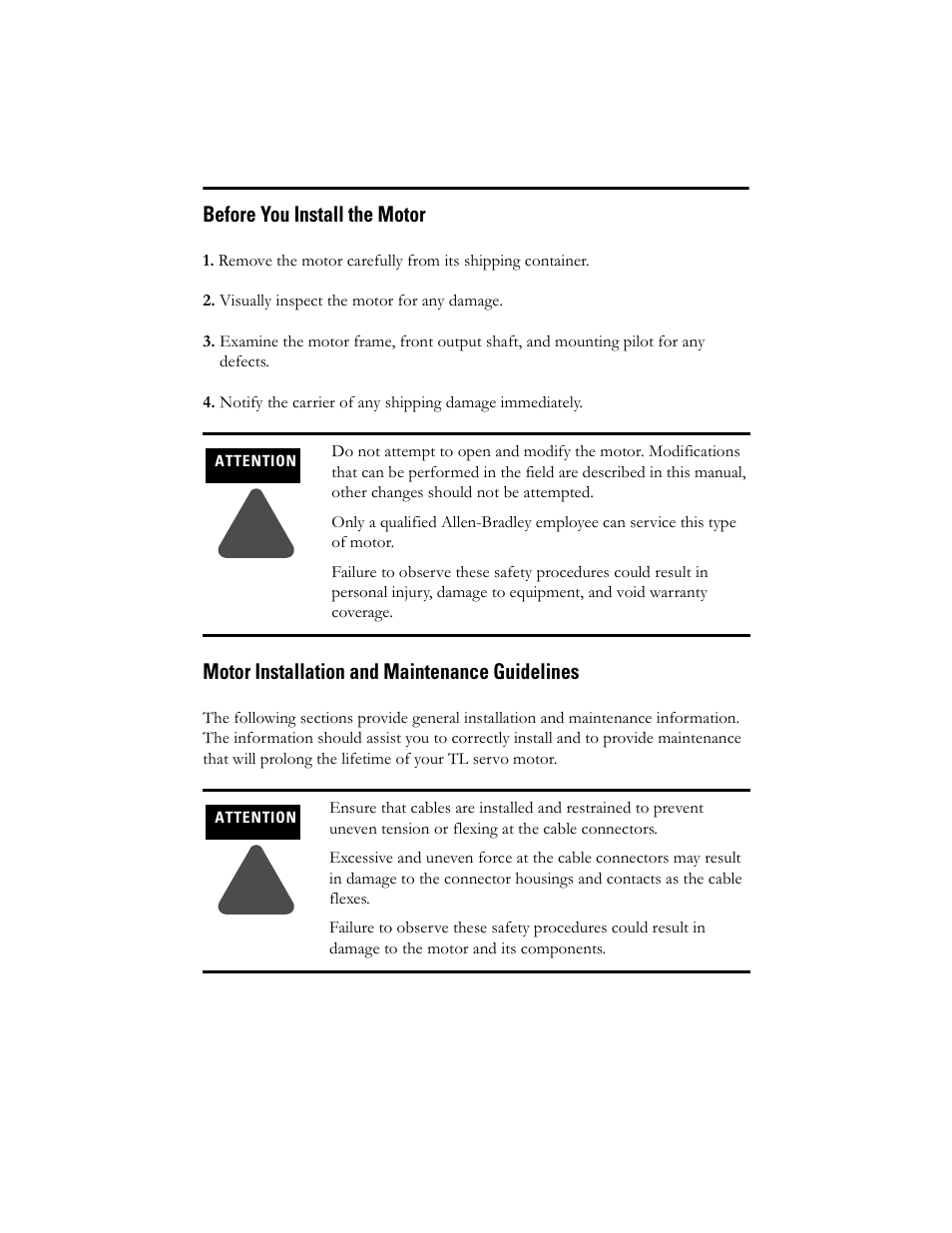 Before you install the motor, Motor installation and maintenance guidelines | Rockwell Automation TL-Series Servo Motor  User Manual | Page 5 / 24