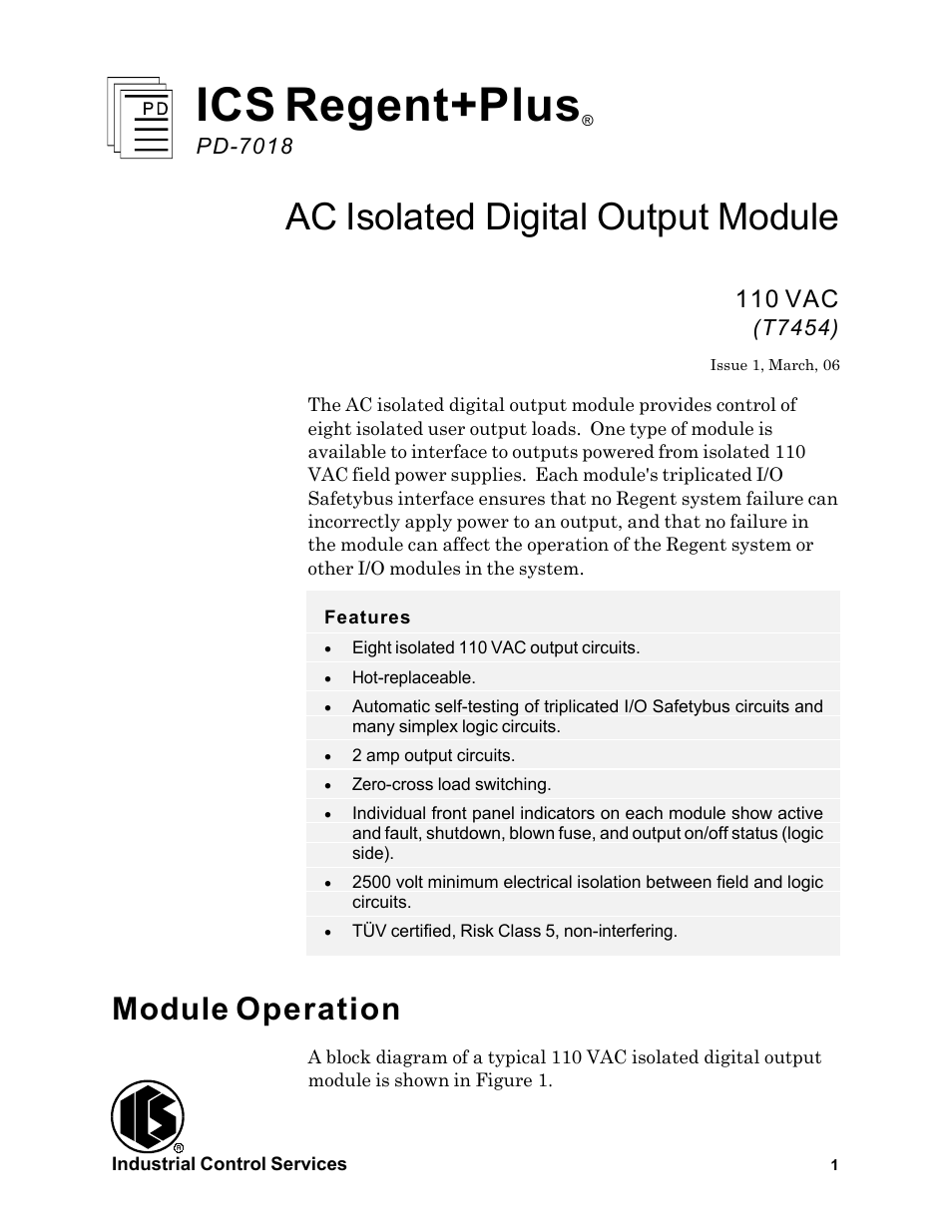 Rockwell Automation T7454 ICS Regent+Plus AC Isolated Digital Output Module User Manual | 13 pages