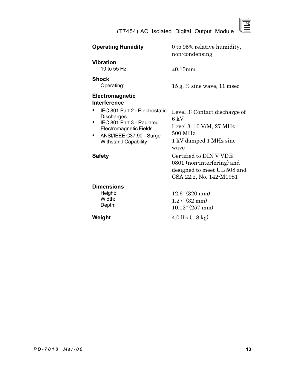 Rockwell Automation T7454 ICS Regent+Plus AC Isolated Digital Output Module User Manual | Page 13 / 13