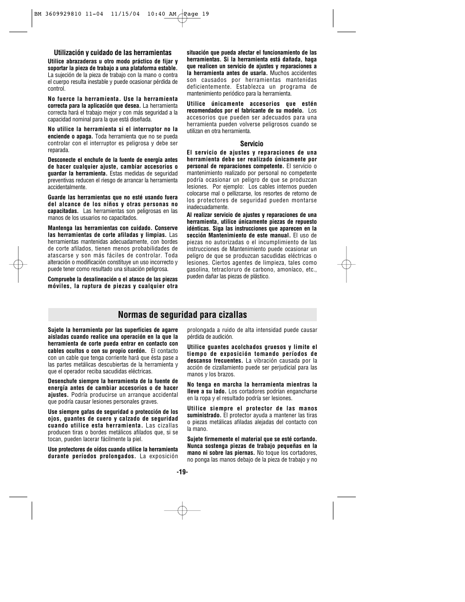 Normas de seguridad para cizallas | Bosch 1521 User Manual | Page 19 / 28