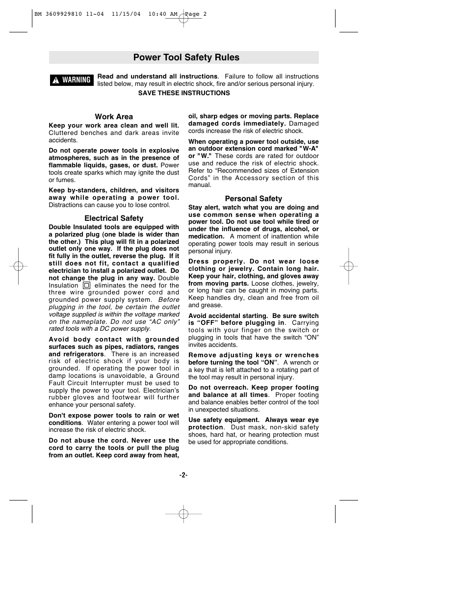 Power tool safety rules | Bosch 1521 User Manual | Page 2 / 28