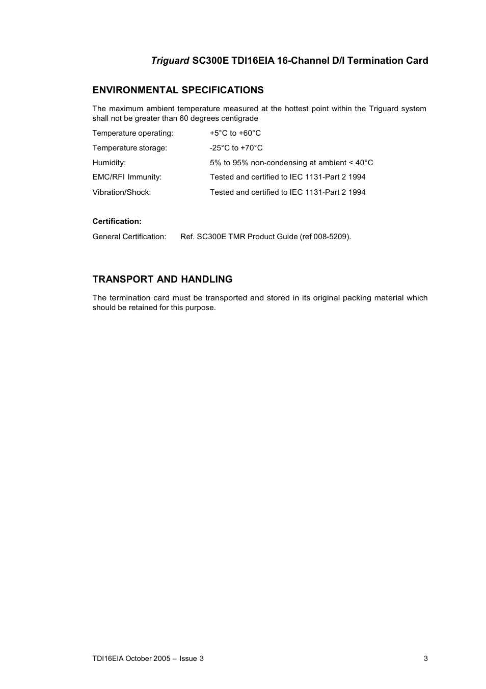 Transport and handling | Rockwell Automation TDI16EIA 16-Channel Digital Input Termination Card User Manual | Page 3 / 11