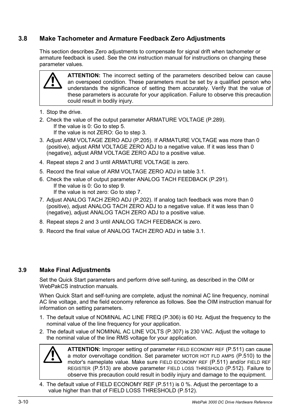 9 make final adjustments | Rockwell Automation WebPak 3000  DC Drives Hardware Reference, Installation and Troubleshooting User Manual | Page 42 / 92