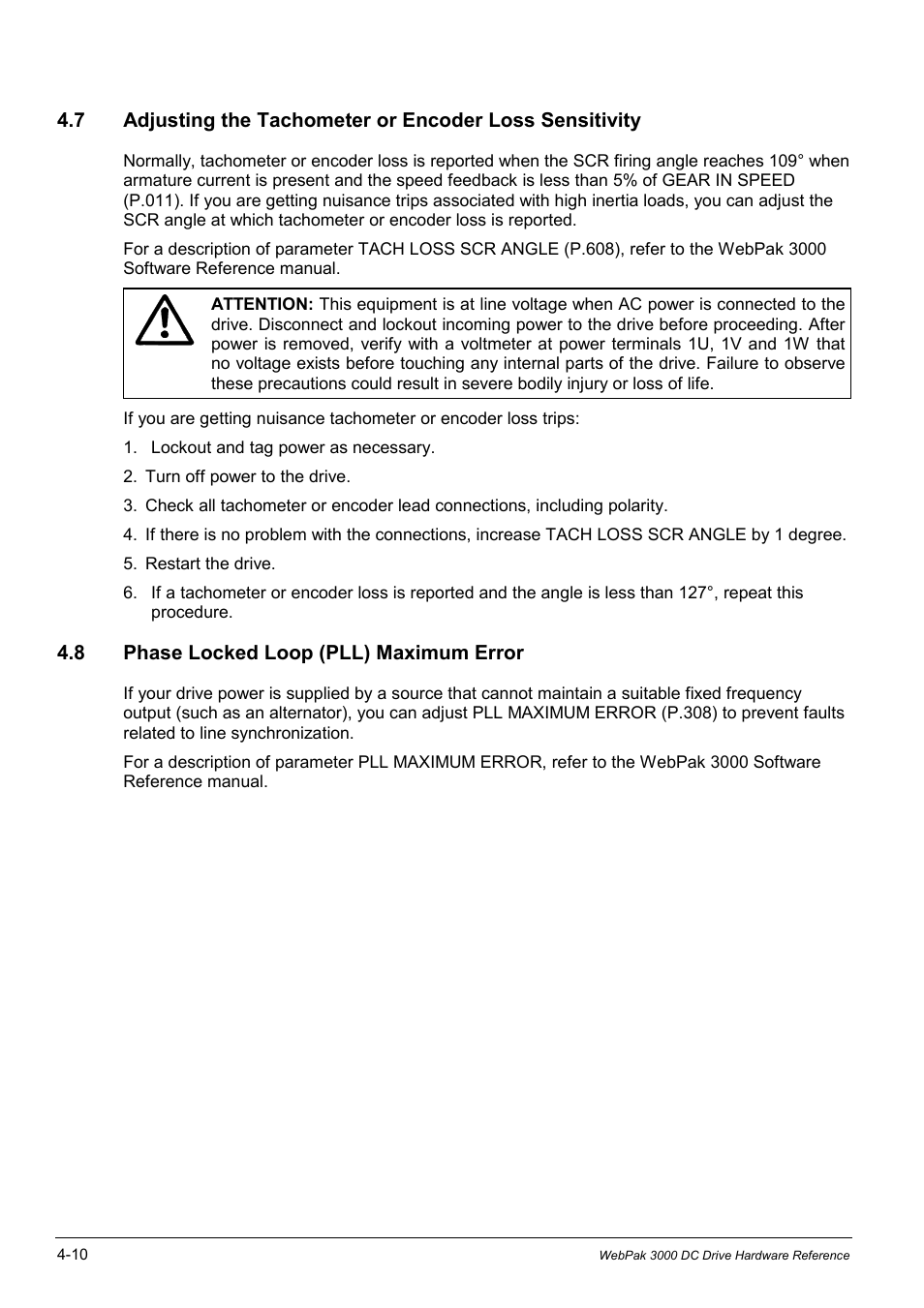 8 phase locked loop (pll) maximum error | Rockwell Automation WebPak 3000  DC Drives Hardware Reference, Installation and Troubleshooting User Manual | Page 52 / 92