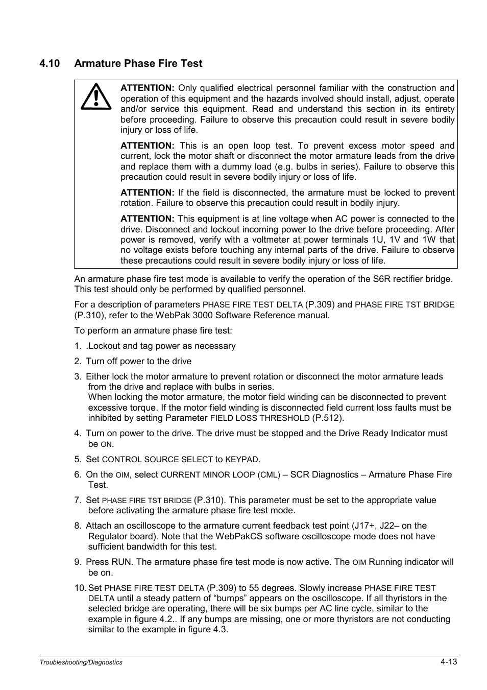 10 armature phase fire test | Rockwell Automation WebPak 3000  DC Drives Hardware Reference, Installation and Troubleshooting User Manual | Page 55 / 92