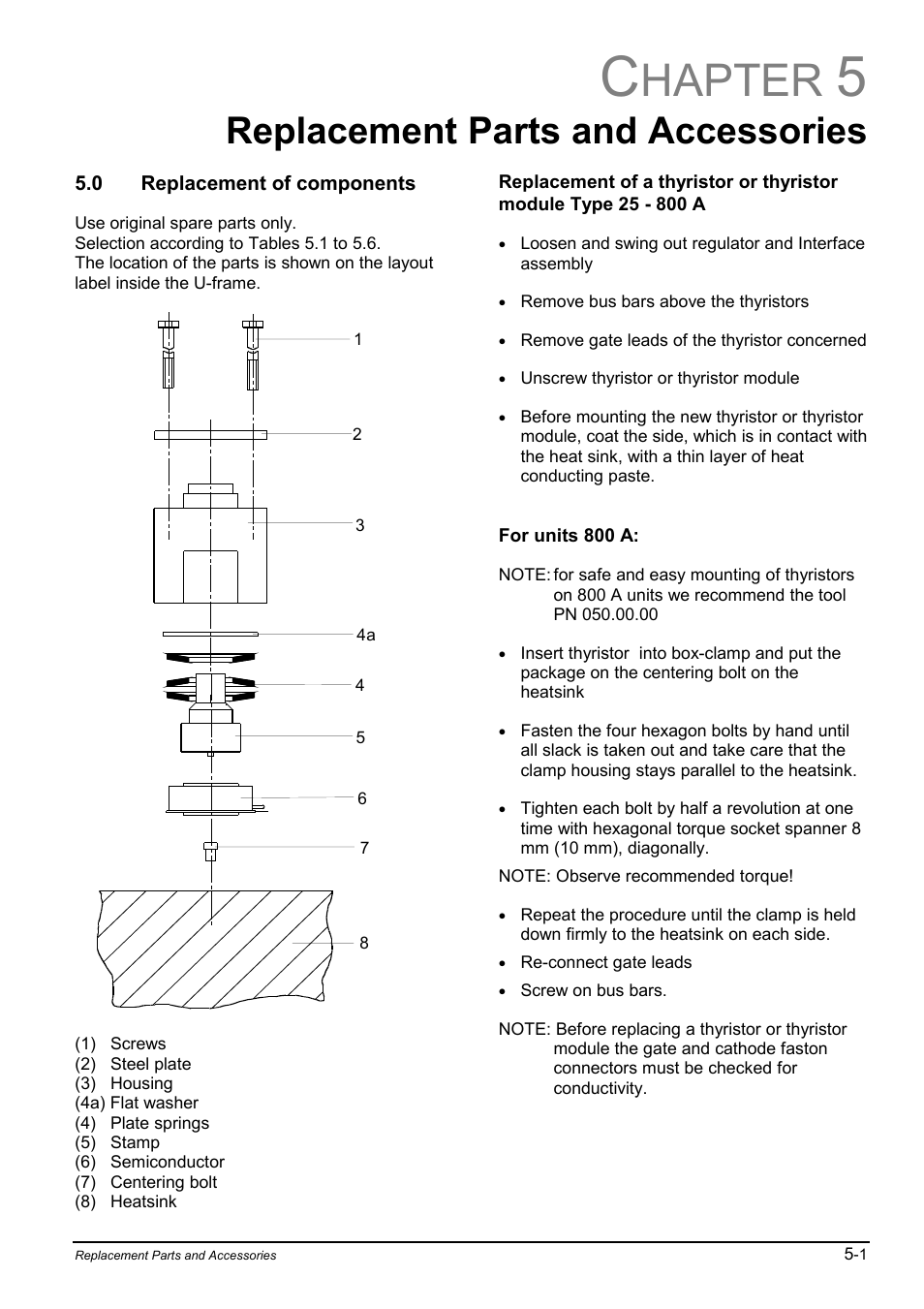 5 - replacement parts and accessories, 0 replacement of components, Hapter | Replacement parts and accessories | Rockwell Automation WebPak 3000  DC Drives Hardware Reference, Installation and Troubleshooting User Manual | Page 59 / 92